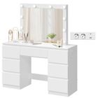 Coiffeuse avec Multiprise - WOLTU Table de Maquillage 7 Tiroirs- Miroir LED Réglable - Espace extra-large - Blanc