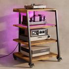 XIIW Meuble HIFI à 4 Etagères avec LED et Roulettes en Bois Meuble Audio/Vidéo Étagère Multimédia Rack Avec 3 prise et USB Max. 140KG