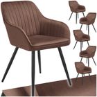 Chaises - TECTAKE - Lot de 6 fauteuils de salle à manger MARYLIN aspect velours avec pieds en acier noir - Brun