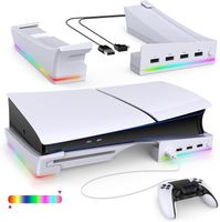Support horizontal pour Playstation 5 Slim Disc&Digital Edition,avec éclairage LED RVB et 4 ports USB, Base Antidérapante