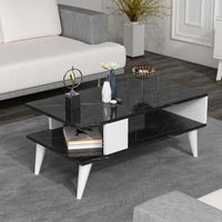 Table basse Lycksele avec espace de rangement 40 x 90 x 45 cm marbre noir - blanc [en.casa]