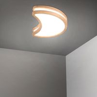 MOGOD Plafonnier LED Rond - Lampe de Plafond Moderne en Bois Forme de Lune Lumière Blanche 6000K, pour Chambre Salon