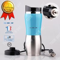 TD® mug à café thé acier inoxydable électrique tasse chauffage portable voiture chauffe-eau voiture double en acier couleur bleu