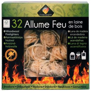 CHEMINÉE D'ALLUMAGE BARBECUE Lot de 32 allume-feu 100% végétal FSC en laine de bois CHEMINETT