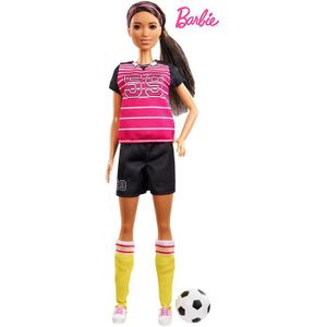 POUPÉE Poupée Barbie joueuse de foot brune en maillot - B