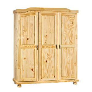 ARMOIRE DE CHAMBRE Armoire - Rustique - Vernis Naturel - 3 Portes - Bois Massif