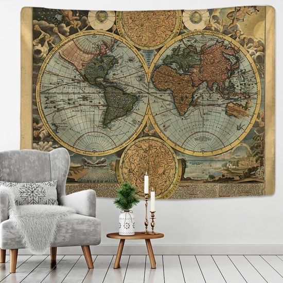 SparkLia Tapisserie murale carte du monde à suspendre pour enfant