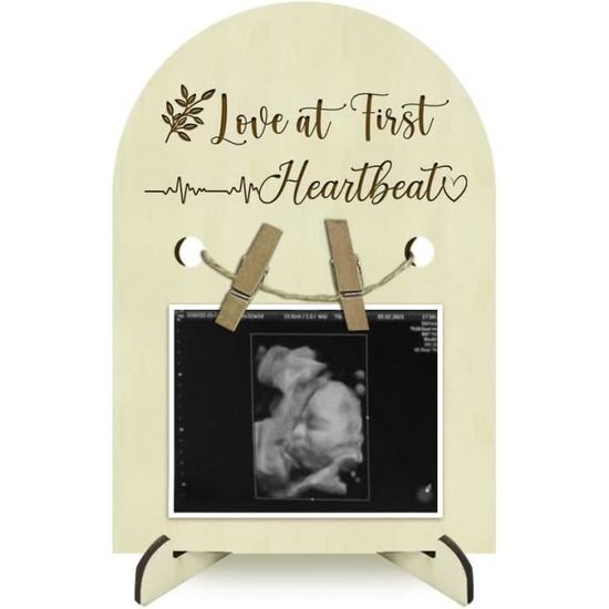 Cadre échographie Bébé Cadre Photo Échographique Bois 20x12cm - Annonce Grossesse Révélation Sexe - Cadeau Futurs Parents Douche Bébé Cadre échographie Bois