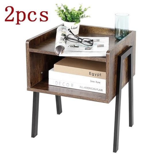 2x Table de chevet Bois et metal table de niut pour chambre Style Vintage 42x35x52cm