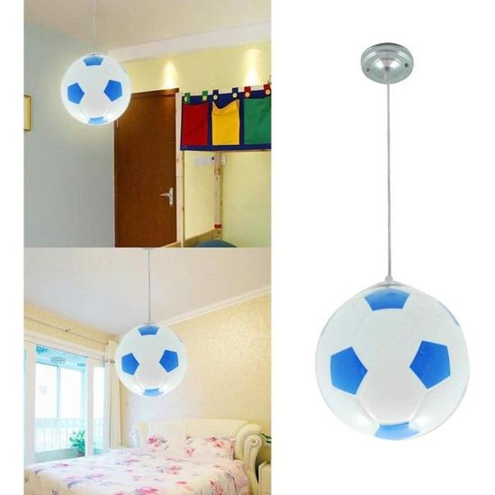 Plafonnier LED Forme Ballon De Football - Verre, Couleur Bleu, Dimensions 30x25x25 Cm - Pour Chambre D'enfant, Bar, Club Sportif