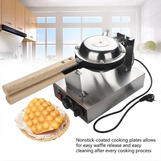 Machine à Gâteau d'Oeufs Electrique en Acier Inoxydable Gaufrier Bubble Waffle Professionnel Revêtement Antiadhésif Moule à