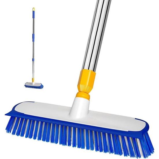 Brosse à Récurer Sol Long Manche 2 En 1 Avec Grattoir - Brosse Rigide Pour Carrelage Salle De Bain Terrasse
