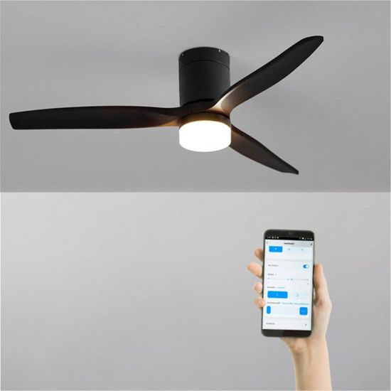 Ventilateur Plafond Avec Lumière CREATE WINDCALM - 132cm Silencieux Moteur DC WiFi Télécommande - Nickel Pales Bois Clair