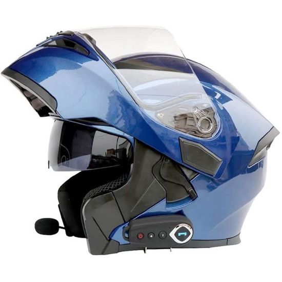 BYGMWEP Casque Moto Modulable Bluetooth 5.3 Avec Feu Arrière LED - Casque Flip-Up ECE Certifié, Double Visière, Micro Haut-Parleur Intégré, Idéal Homme Femme