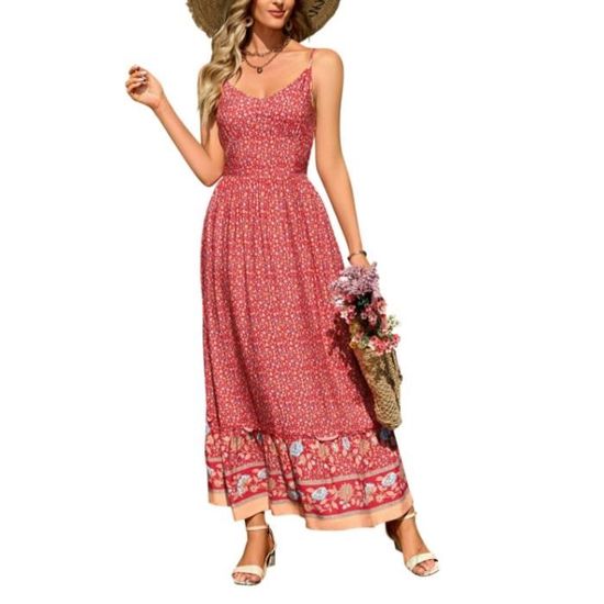 Robe De Plage Femme Imprimé Palmier - Combishort Bohème - Coton Léger - Pour Été, Plage, Piscine