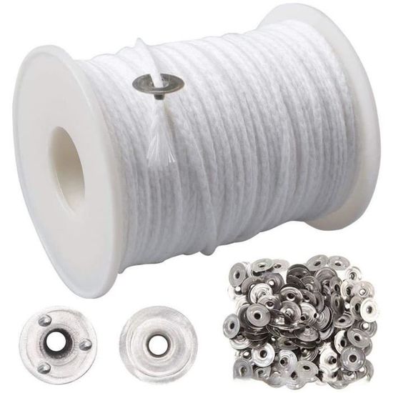 Kit Mèches De Bougie Coton 61m - Avec Supports Métalliques, Autocollants Et Centrer En Bois - Pour Fabrication Bougies DIY