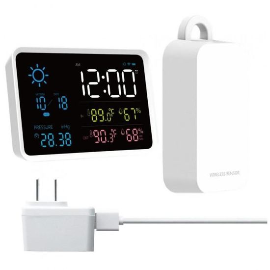 Qiilu Horloge Réveil Numérique Sans Fil Thermomètre Hygromètre Avec