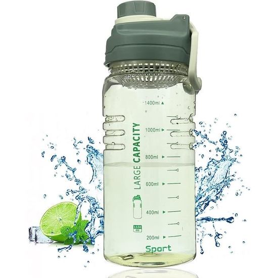 Gourde Sport 1L Sans BPA - Incassable, étanche, Graduée - Ouverture Rapide D'une Main - Pour Fitness, Voyage, école - Design élégant & Robuste