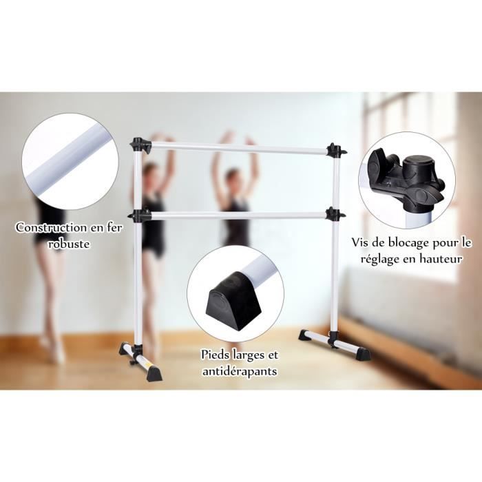 Barre de Danse Classique - Ballet Barre de Danse Double Mobile Hauteur Réglable - Streching Portable et Autoportante – 120 X 118 X 7