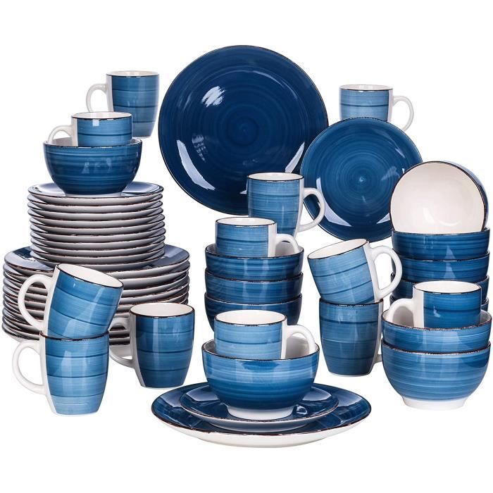 vancasso, Série Bella, Service Vaiselle Complet en Porcelaine, Assiettes 48 Pièces 12 Personnes, Faïence Style Vintage Rustique