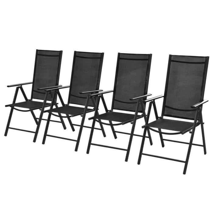 Chaises pliables de jardin 4 pcs Aluminium et textilène Noir -YNJ