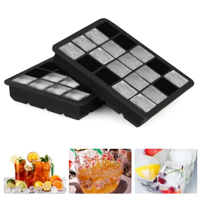 2pcs Bac à Glaçons Moules à Glaces en Silicone sans BPA Démouler Facilement 20 Ice Cubes pour DIY Chocolat Whisky Boissonet Cocktai