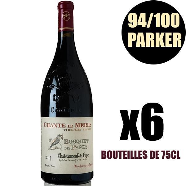 X6 Châteauneuf du Pape -Le Merle VV- 2011 75 cl Domaine Bosquet des Papes AOC Châteauneuf du Pape Vin Rouge