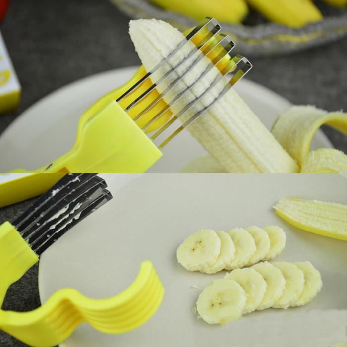Banana Slicer Cutter Ciseaux Découpe Banane Lame Salade Acier Inoxydable