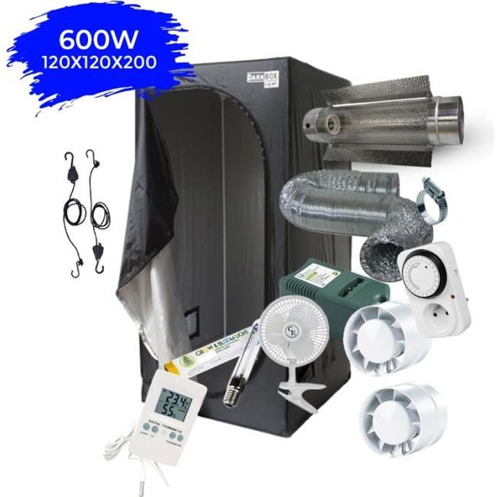 Pack Chambre de culture Complet 120x120x200 Cooltube HPS 600W avec Ventilation et Accessoires