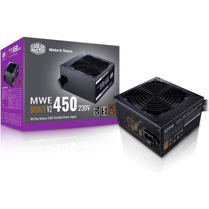 COOLER MASTER MWE Bronze 450W V2 - Alimentation 450W - 230V(Certifiée 80 Plus Bronze Garantie 5 ans) Câbles plats noir