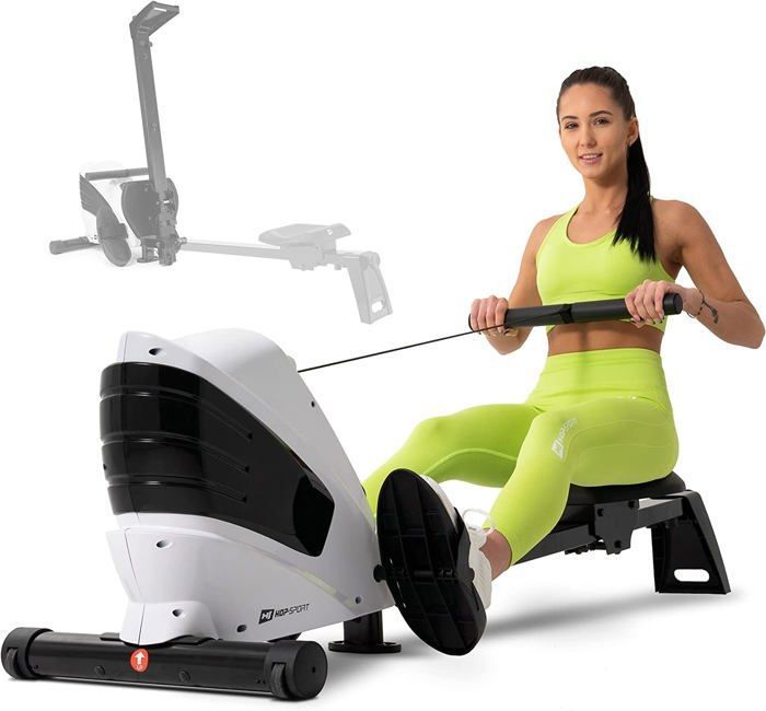 Hop-Sport Rameur pliable HS-060R Cross - Rameur d'appartement, à Tirage Central, 8 Niveaux de Résistance, Magnétique