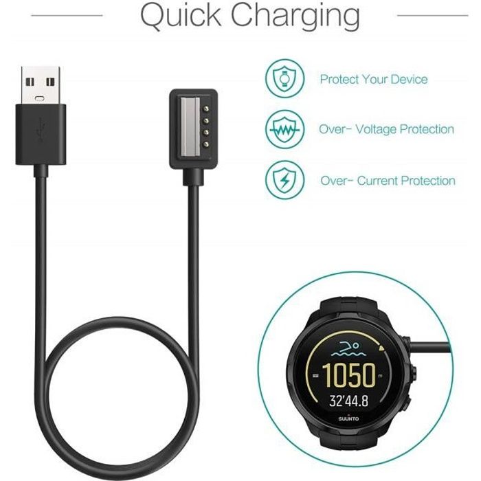Chargeur de berceau avec clip de câble de charge USB pour Suunto Spartan Ultra HR Spartan Sport Wrist HR, Suunto 9, Suunto