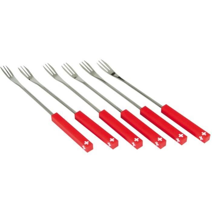 Lot de 6 fourchettes à fondue - rouge avec croix suisse blanche