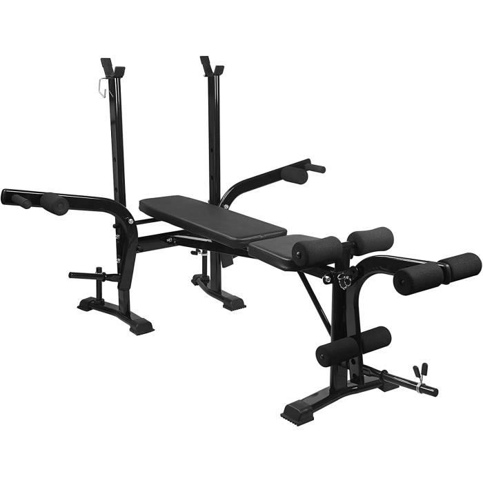 Banc de musculation pliable multigym avec support d'haltères, bureau de curl et papillon, banc d'entraînement avec dossier réglabl