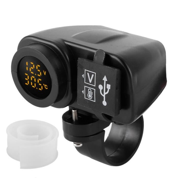 Drfeify Prise de chargeur USB Chargeur de Voltmètre Double USB Moto Compteur de Température Multifonction avec Housse Étanche