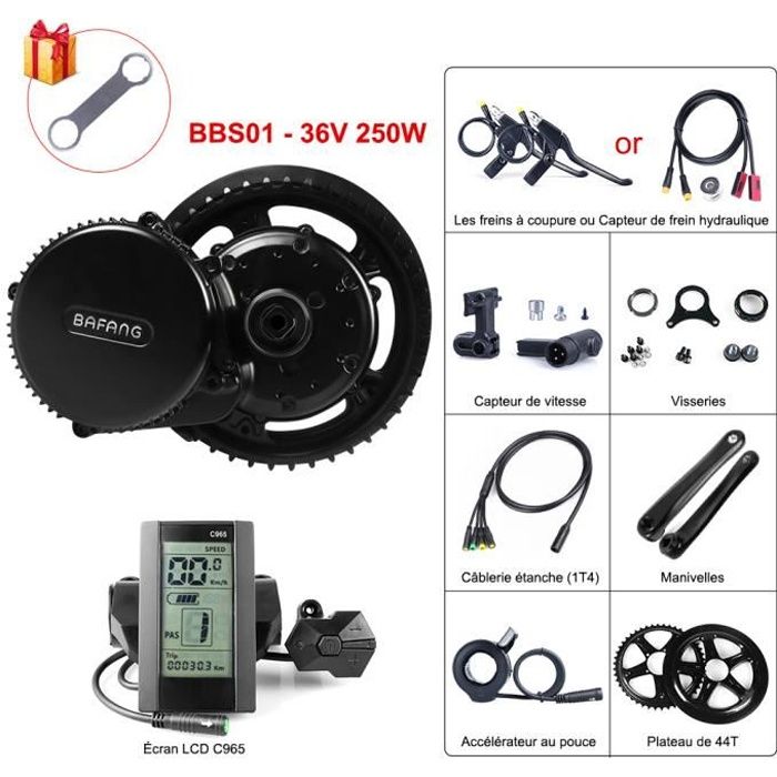 BAFANG 8FUN Kit moteur pédalier BBS01 36V 250W Écran LCD C965 Plateau de 44T pour Vélo à assistance électrique