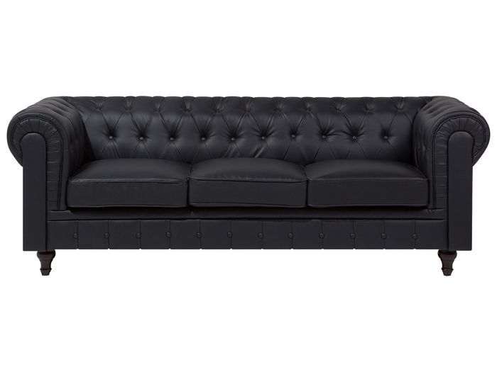 Beliani - Canapé 3 places en simili-cuir noir CHESTERFIELD BIG