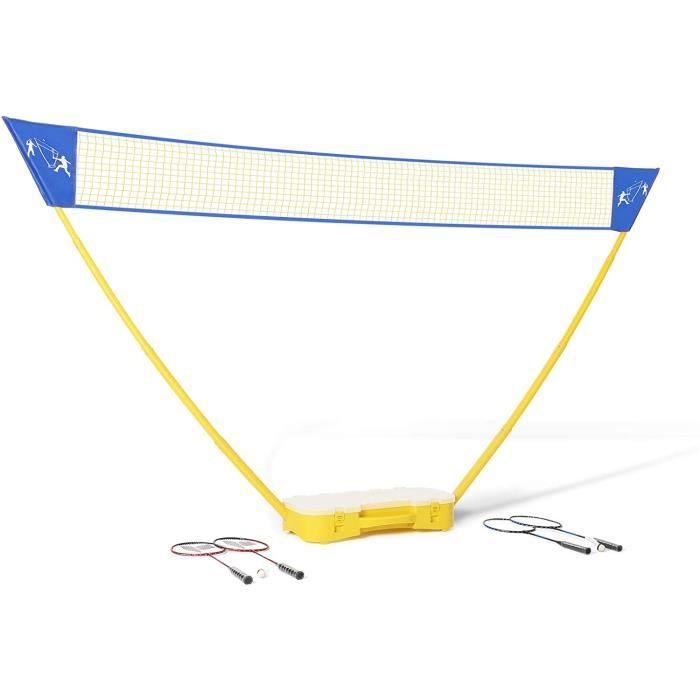 GOPLUS Pack de Filet de Badminton Pliable et Portable,Coffre de Transport,1 Volant,2 Raquettes et Filet de 3M avec Hauteur Réglable