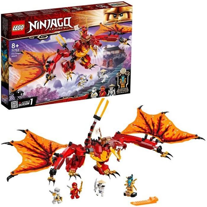LEGO® 71753 NINJAGO® L’attaque du dragon de feu avec Mini Figurines Kai, Zane et Nya - Jouet Enfant 8 ans