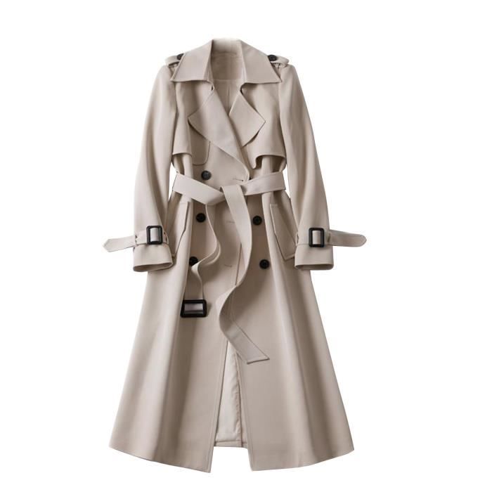 Femmes Pardessus Solide Slim Fit Manteau Veste Longue Survêtement Coupe-Vent Trench Beige