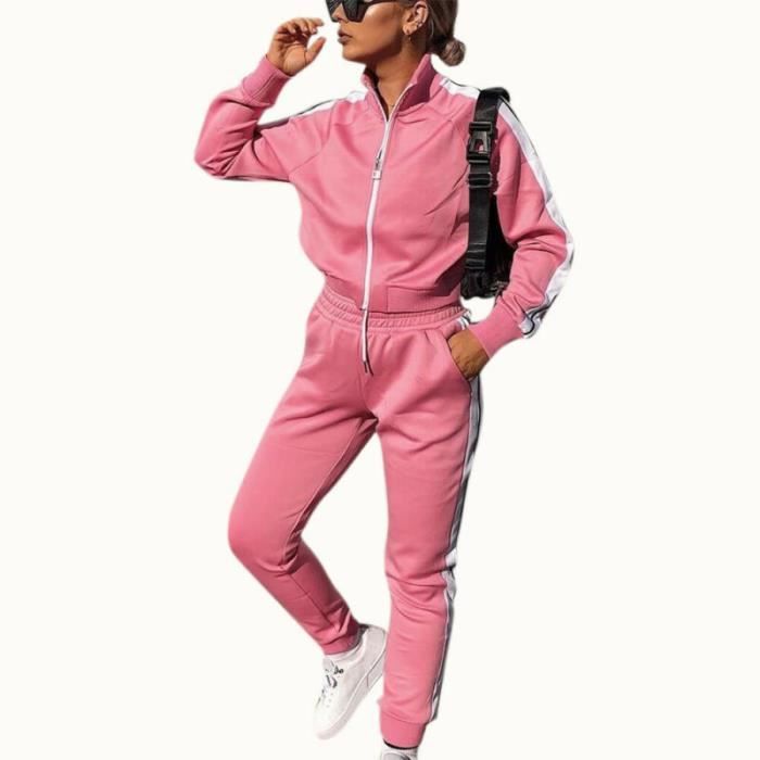 2PCS Ensemble de vêtements pour femmes Tenues de Dames Hauts Pantalons + Casual chemise à manches longues Loungewear Rose