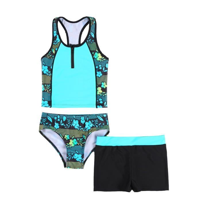 iiniim 3 Pièce Enfant Fille Maillot de Bain Ensemble Sport Haut de Bain + Culotte Short de Bain Vêtements Plage Natation 3-16 Ans