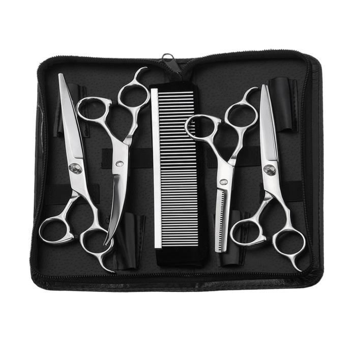 TEMPSA 5 En 1 Kit 7'' Ciseaux Cisaille à Effiler Coupe Cheveux Set Pr Animau Chien Chat