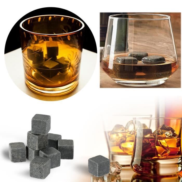9pcs 18mm Pierre de Glace pour Boissons Whisky bière avec Poche Gris