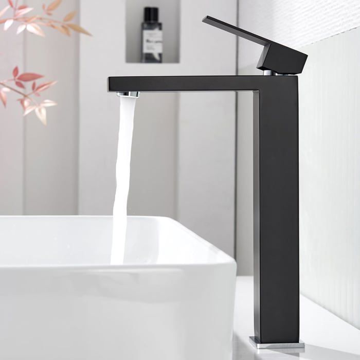 Robinet Lavabo Hauteur Acier Inoxydable 304 Noir Mat - Mitigeur Bec Courbé Moderne Salle De Bain