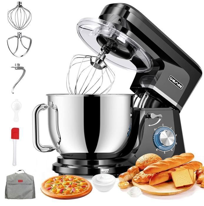 Robot Patissier CHeflee Robot Pâtissier 1800W Pétrin multifonction avec Bol 7.2L Housse de protection Robot de cuisine Noir