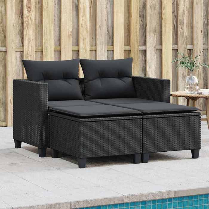 vidaXL Canapé de Jardin 2 Places avec Tabourets Siège de Patio Meuble de Terrasse Balco Arrière cour Extérieur 365794 - vue 2