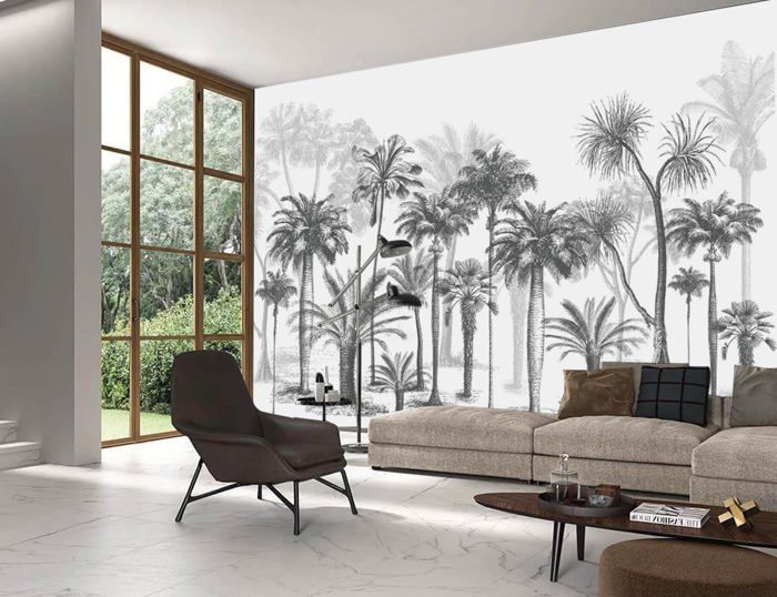 Papier Peint Noir et Blanc 3D Soie 300x210cm Tropical Coconut Forêt ...