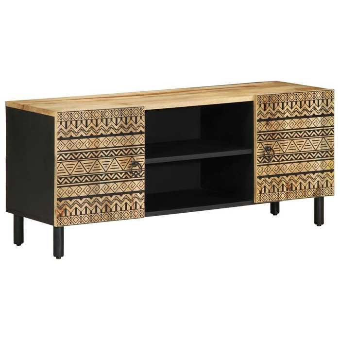 vidaXL Meuble TV noir 105x33 5x46 cm bois massif manguier brut banc TV meuble hifi centre de divertissement buffet TV 4018628