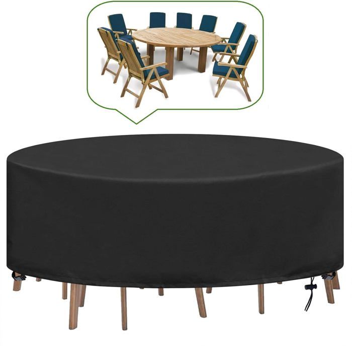 Housse Table de Jardin Ronde Bache Salon Jardin Exterieur Imperméable Anti-UV Oxford Robuste Bache Table Ø227X100CM